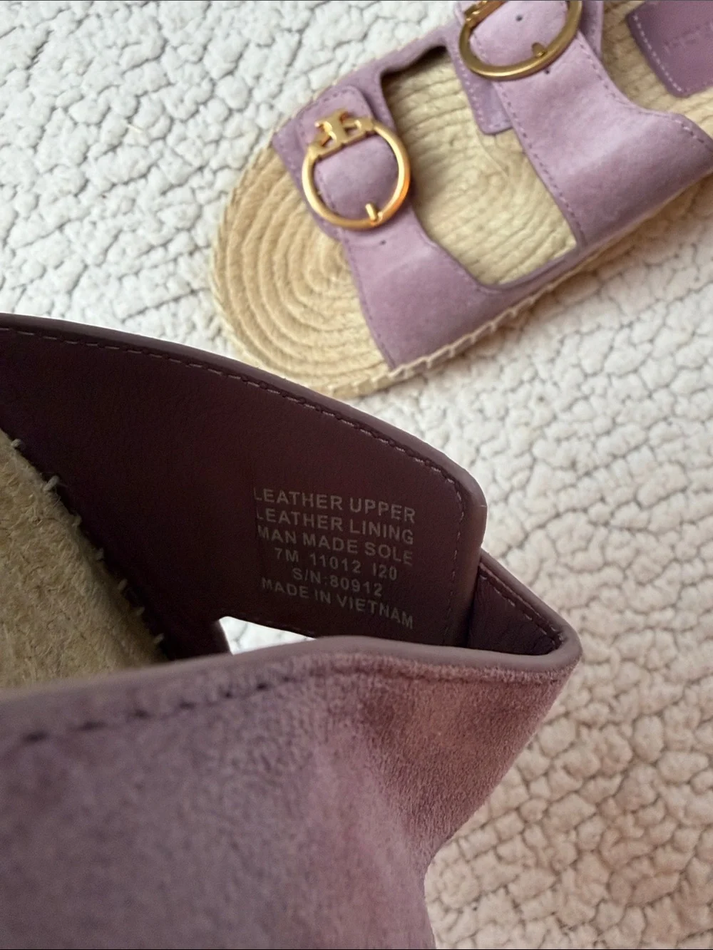 Tory Burch Lavender Suede Double-Buckle Slide Sandals